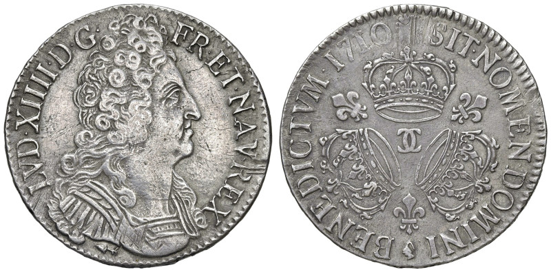 FRANCIA. Luigi XIV (1643-1715). Ecu aux trois couronnes 1710 (Besancon). AG (g 3...