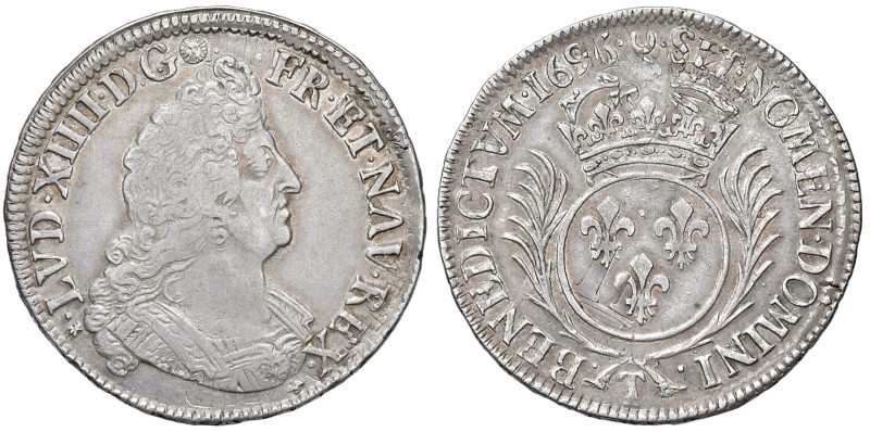 FRANCIA. Luigi XIV (1643-1715). 1/2 Ecu aux palmes 1696 T (Nantes). AG (g 13,60)...