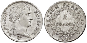 FRANCIA. Napoleone I, Imperatore (1804-1815). 5 Franchi 1811 W (Lille). AG (g 24,97). Gad. 584. Bella conservazione per la tipologia.
SPL