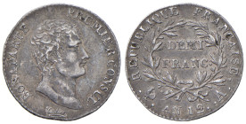 FRANCIA. Napoleone I (1804-1815). 1/2 franco (Demi) L'An 12 A (Parigi). AG (g 2,45). Gad. 349. Bella conservazione per la tipologia e patina da antica...