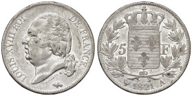 FRANCIA. Luigi XVIII (1814-1824). 5 Franchi 1821 A (Parigi). AG (g 24,82). Gad. 614.
BB+/qSPL