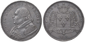 FRANCIA. Luigi XVIII (1814-1824). PROVA (Essai) in stagno o metallo bianco del 5 franchi 1815 A (Parigi) Jacques. MB (g 25,93 - 37 mm). Lievi segni ai...