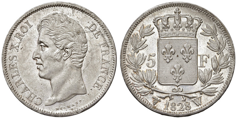 FRANCIA. Carlo X (1824-1830). 5 Franchi 1828 W (Lille). AG (g 25,00). Gad. 644....