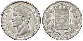 FRANCIA. Carlo X (1824-1830). 5 Franchi 1830 A (Parigi). AG (g 25,03). Gad. 644. Segni al bordo.
BB/qSPL