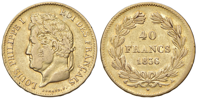 FRANCIA. Luigi Filippo I (1830-1848). 40 Franchi 1836 A. AU (g 12,84). Gad. 1106...