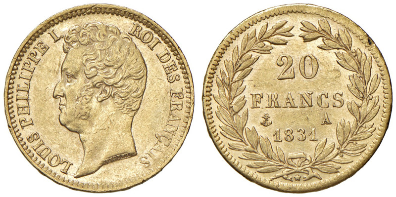 FRANCIA. Luigi Filippo I (1830-1848). 20 Franchi 1831 A (Parigi). AU (g 6,45). G...