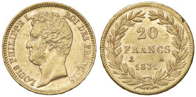 FRANCIA. Luigi Filippo I (1830-1848). 20 Franchi 1831 A (Parigi). AU (g 6,45). Gad. 1030.
SPL