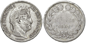 FRANCIA. Luigi Filippo I (1830-1848). 5 Franchi 1831 Q (Perpignan). AG (g 24,63). Gad. 677a, F.319. Raro
MB