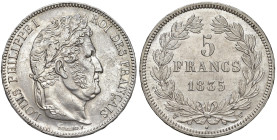 FRANCIA. Luigi Filippo I (1830-1848). 5 Franchi 1835 W (Lille). AG (g 24,93). Gad. 678.
SPL+
