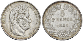 FRANCIA. Luigi Filippo I (1830-1848). 5 Franchi 1846 A (Parigi). AG (g 24,96). Gad. 678.
BB+