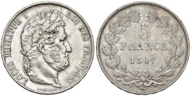 FRANCIA. Luigi Filippo I (1830-1848). 5 Franchi 1847 A (Parigi). AG (g 24,99). Gad. 678.
BB+/qSPL