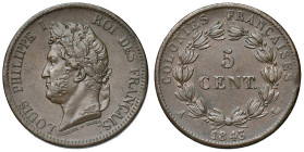 FRANCIA. Colonie Francesi. Luigi Filippo I (1830-1848). 5 Centimes 1843 A (Parigi). CU (g 9,99). KM 12.
SPL