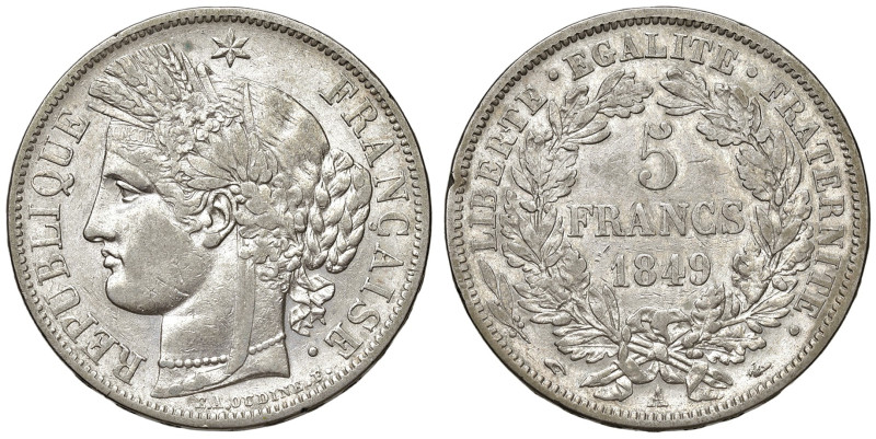 FRANCIA. II Repubblica (1848-1849). 5 franchi 1849 A (Parigi). AG (g 24,76). Gad...