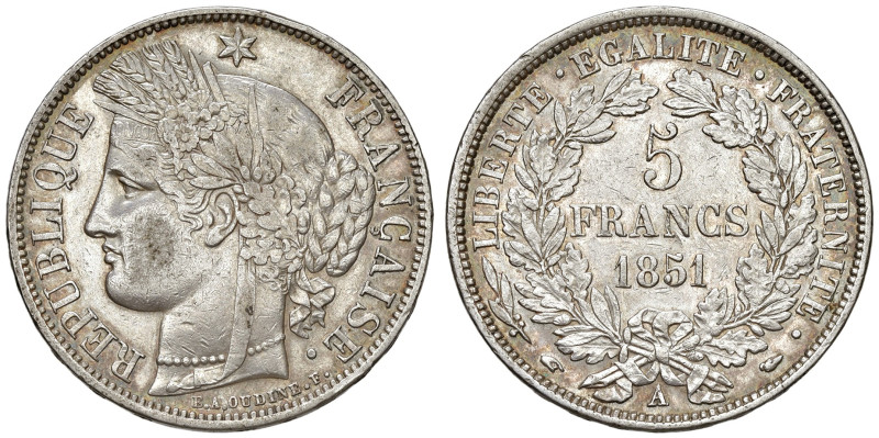 FRANCIA. II Repubblica (1848-1852). 5 Franchi 1851 A. (g 24,96). KM 761.1; Gad. ...