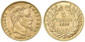 FRANCIA. Napoleone III (1852-1870). 5 Franchi 1866 BB (Strasburgo). AU (g 1,61). Gad. 1002.
BB/SPL