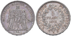 FRANCIA. III Repubblica (1871-1940). 5 Franchi 1876 A (Parigi). AG (g 25,04). Gad.745a; KM 820.1. Gradevole patina.
qFDC