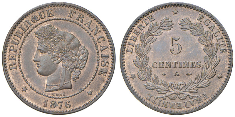 FRANCIA. III Repubblica (1871-1940). 5 Centesimi 1876 A (Parigi). CU (g 5,00). G...