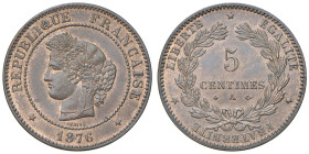 FRANCIA. III Repubblica (1871-1940). 5 Centesimi 1876 A (Parigi). CU (g 5,00). Gad. 157a.
qFDC