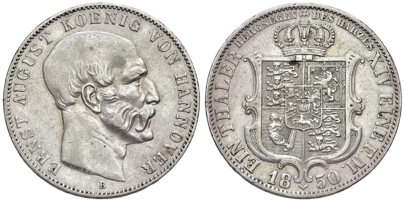 GERMANIA. Hannover. Ernst August (1837-1851). Tallero 1850 B. AG (g 22,22). KM 2...