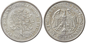 GERMANIA. Repubblica di Weimar (1918-1933). 5 Reichsmark 1928 F (Eichbaum). AG (g 25,16). KM 56. Colpetto al bordo.
SPL+