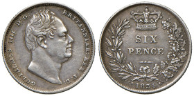 GRAN BRETAGNA. Guglielmo IV (1830-1837). 6 pence 1834. AG (g 2,82). Seaby 3836.
BB+