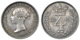 GRAN BRETAGNA. Vittoria (1837-1901). 4 pence 1843. AG (g 1,89). Seaby 3917.
qFDC