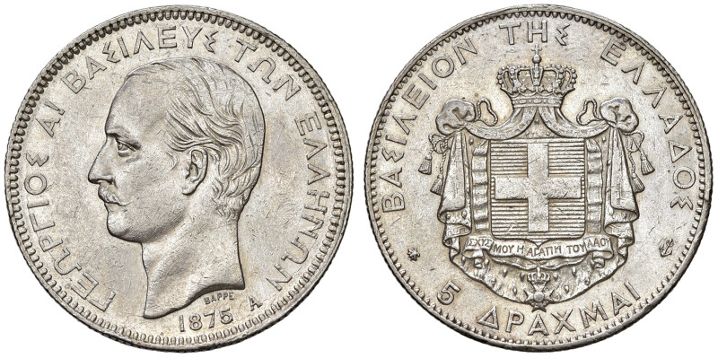 GRECIA. Giorgio I (1863-1913). 5 Dracme 1875 A (Parigi). AG (g 24,98). KM 46.
q...
