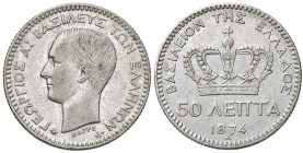 GRECIA. Giorgio I (1863-1913). 50 lepta 1874 A (Parigi). AG (g 2,50). KM 37.
qSPL