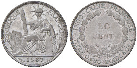 INDOCINA FRANCESE. III Repubblica (1870-1940). 20 Centesimi 1937. AG (g 5,4). KM 17.2. 
SPL+