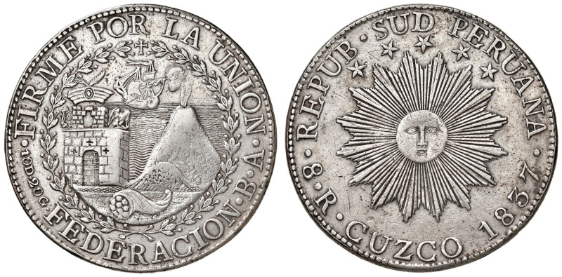 PERU'. Repubblica. 8 Reales 1837 BA Cuzco. AG (g 27,00). KM 170.1.
BB