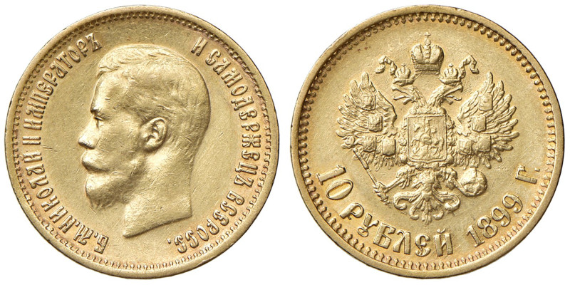 RUSSIA. Nicola II (1894-1917). 10 Rubli 1899. AU (g 8,60). Fried. 179.
qSPL