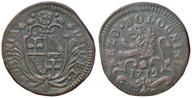 BOLOGNA. Clemente XI (1700-1721). Mezzo Bolognino o Bagarone 1712. CU (g 7,30). Munt. 214; MIR 2344/3. R 
BB+
