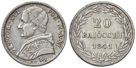 BOLOGNA. Gregorio XVI (1831-1846). 20 Baiocchi 1841 an. XI. AG (g 5,33). Gig. 114. RR
qBB/BB