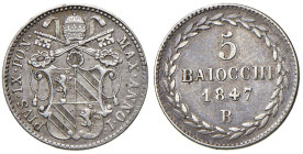 BOLOGNA. Pio IX (1846-1870). 5 Baiocchi 1847 an. I. AG (g 1,30). Gig. 140.
BB+