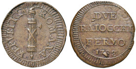 FERMO. Prima Repubblica Romana (1798-1799). 2 Baiocchi (1798). CU (g 14,73). Gig. 2. R Bell'esemplare per la tipologia.
SPL
