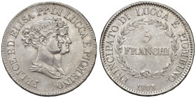 LUCCA. Elisa Bonaparte e Felice Baciocchi (1805-1814). 5 Franchi 1808. AG (g 24,85). Gig. 6. R
BB+/SPL