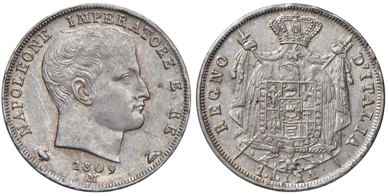 MILANO. Napoleone I (1805-1814). 1 Lira 1809. AG (g 5,00). Gig. 152. 
SPL/SPL+