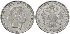 MILANO. Ferdinando I d'Asburgo Lorena (1835-1848). 20 Kreuzer 1844. AG (g 6,75). Gig. 127.
qSPL