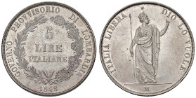 MILANO. Governo Provvisorio (1848). 5 Lire 1848. AG (g 25,03). Gig.3. Lieve colpetto al bordo del R/.
SPL-FDC