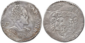 NAPOLI. Filippo II di Spagna (1554-1598). Mezzo Ducato 1575 GR - VP. AG (g 12,35). PR 23; MIR 174/7; Magliocca 27 (indicato come R5). Tosato e con tra...
