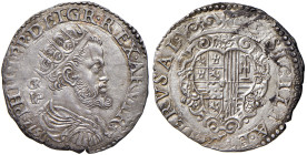 NAPOLI. Filippo II di Spagna (1554-1598). Tarì 1572. AG (g 5,95). Magliocca 49. RRR Magnifico ritratto. Ex asta Nac 16 lotto 1094.
SPL