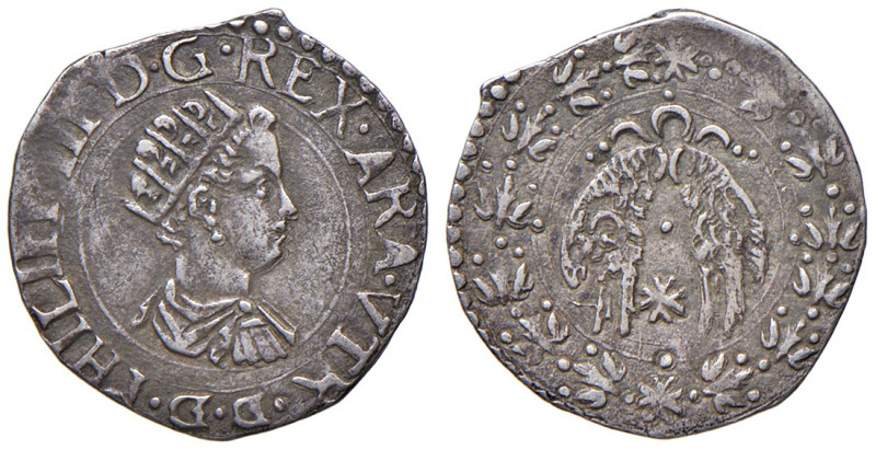 NAPOLI. Filippo III di Spagna (1598-1621). 1/2 Carlino. AG (g 1,25). Magliocca 3...