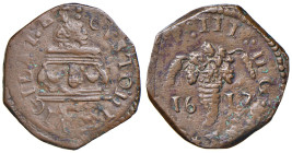 NAPOLI. Filippo III di Spagna (1598-1621). Tornese 1617. CU (g 4,64). Magliocca 75. R Con cartellino Numismatica de Falco.
BB