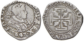 NAPOLI. Filippo IV di Spagna (1621-1665). 15 Grana 1647. AG (g 3,69). Magliocca 27. R 
qBB