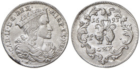 NAPOLI. Carlo II di Spagna (1674-1700). 20 Grana 1693. AG (g 4,29). Magliocca 24.
BB+