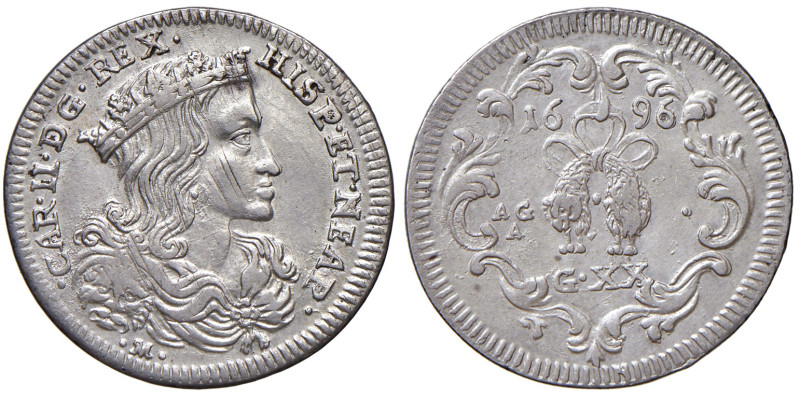 NAPOLI. Carlo II di Spagna (1674-1700). 20 Grana 1696. AG (g 4,31). Magliocca 27...