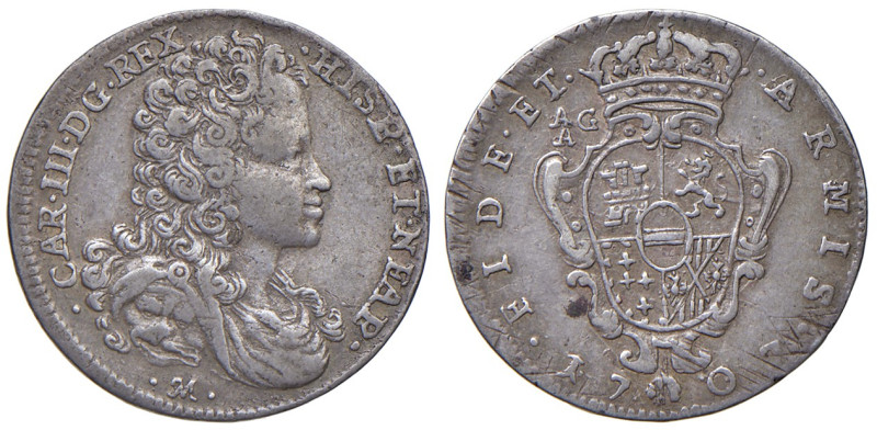 NAPOLI. Carlo III d'Asburgo (1707-1711). Carlino 1707. AG (g 2,18). Magliocca 83...