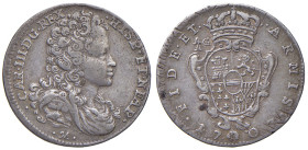 NAPOLI. Carlo III d'Asburgo (1707-1711). Carlino 1707. AG (g 2,18). Magliocca 83. RRR Protome leonina sul braccio.
qSPL
