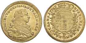 NAPOLI. Ferdinando IV di Borbone (1759-1816). 6 Ducati 1774. AU (g 8,83). Magliocca 208; Gig. 22. Fondi lucenti.
SPL+/qFDC
