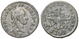 NAPOLI. Ferdinando IV di Borbone (1759-1816). 10 Grana 1798. AG (g 2,22).Magliocca 366; Gig. 110a. R D/. SICIL..
BB